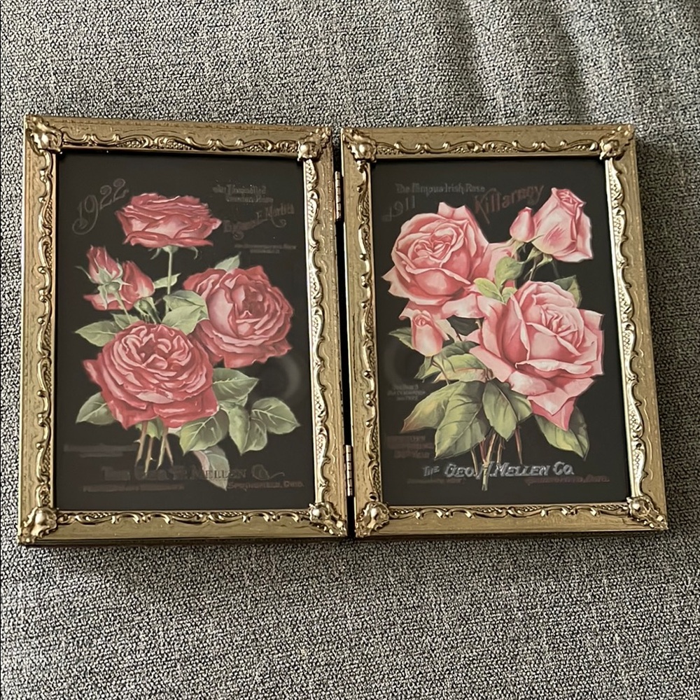 VTG Gold-toned Ornate Hinged Frames with Floral Art